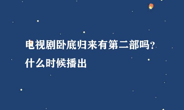 电视剧卧底归来有第二部吗？什么时候播出