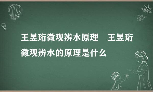 王昱珩微观辨水原理 王昱珩微观辨水的原理是什么