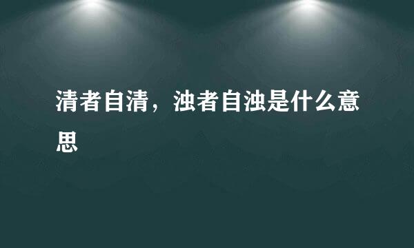 清者自清，浊者自浊是什么意思